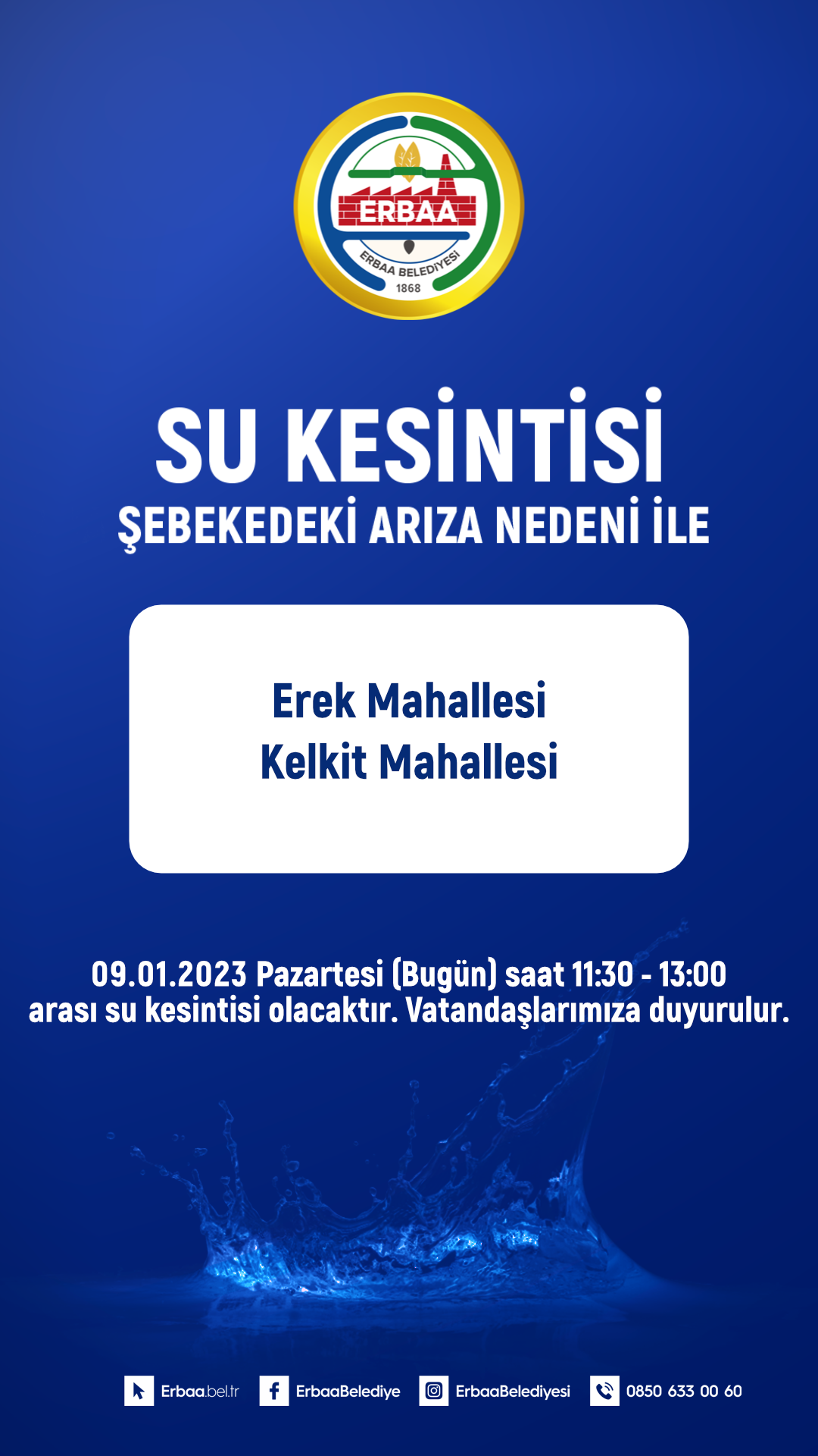 Su Kesintisi Duyurusu 09.01.2023