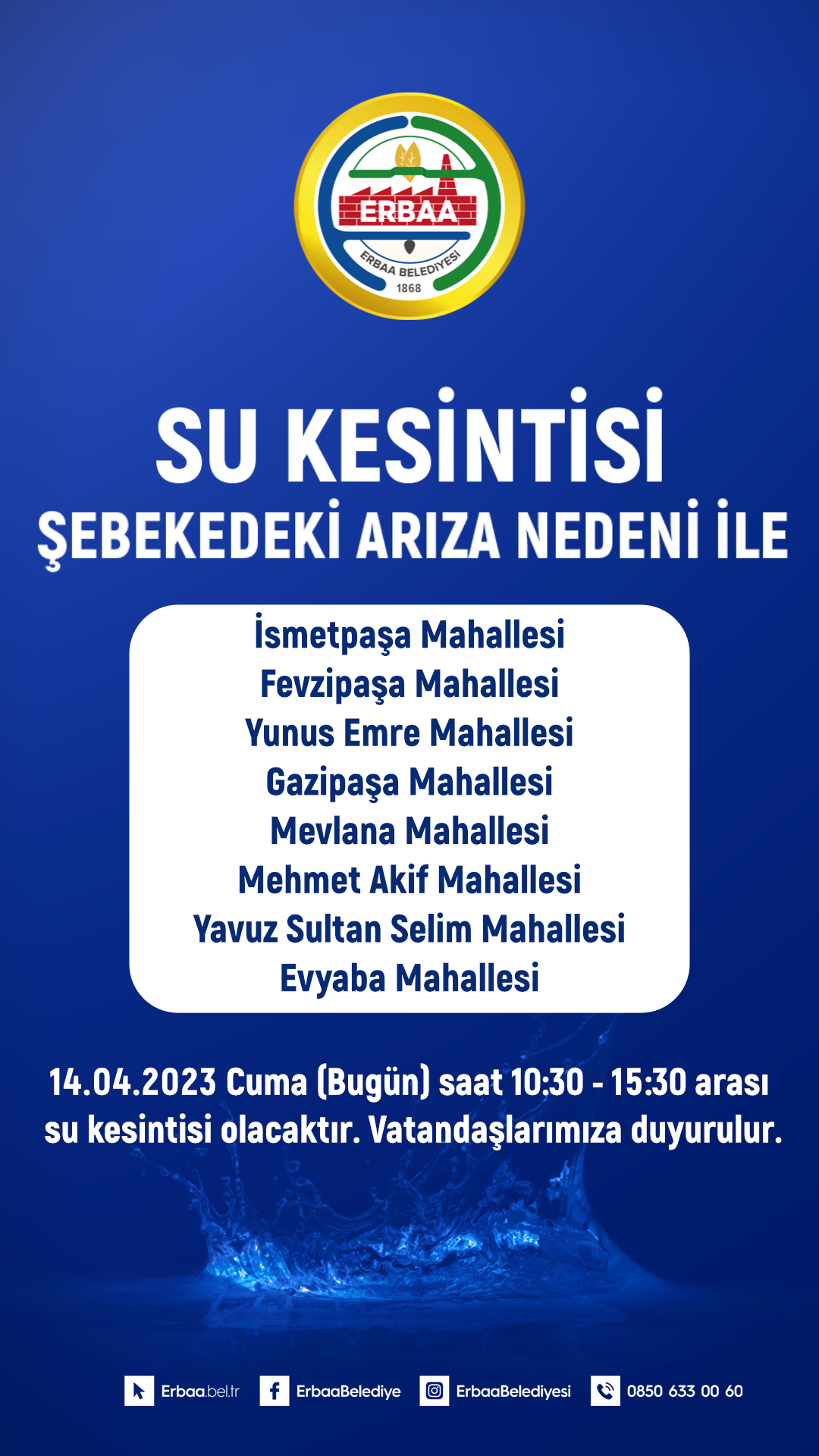 Su Kesintisi Duyurusu 14.04.2023