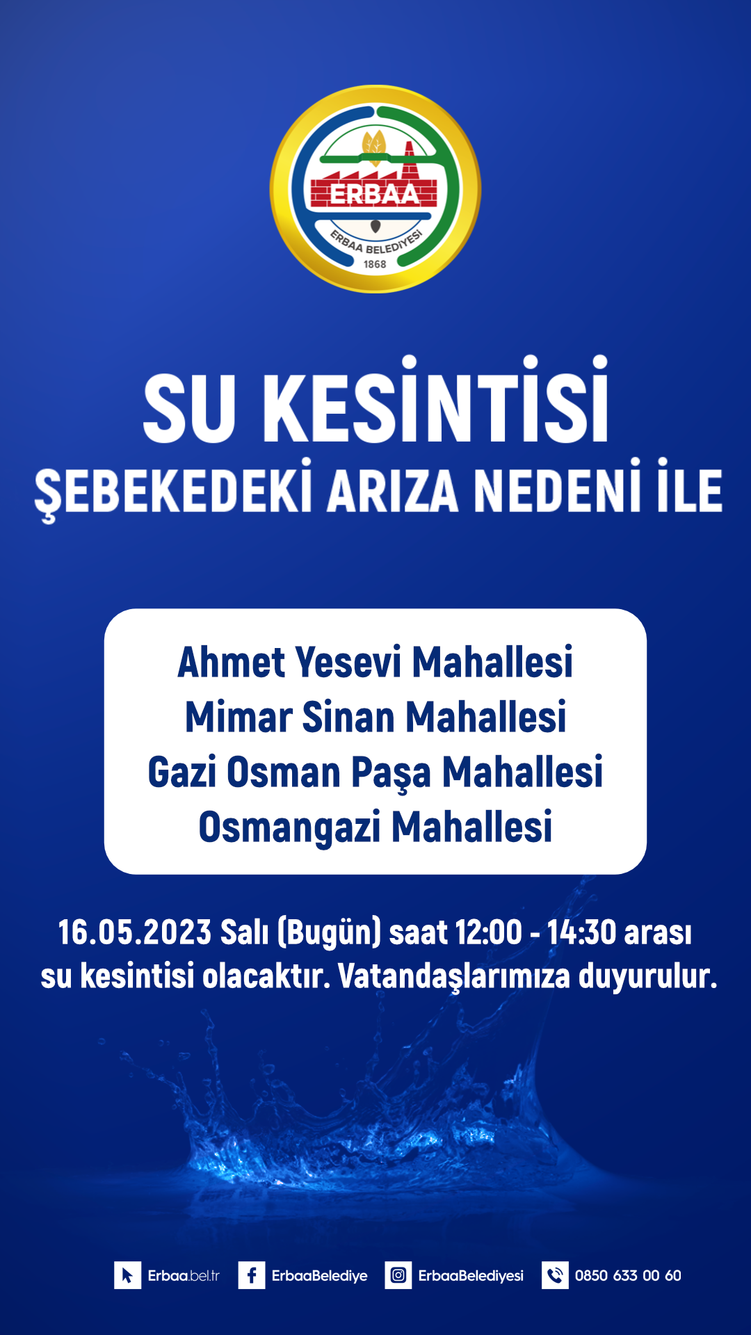 Su Kesintisi Duyurusu 16.05.2023