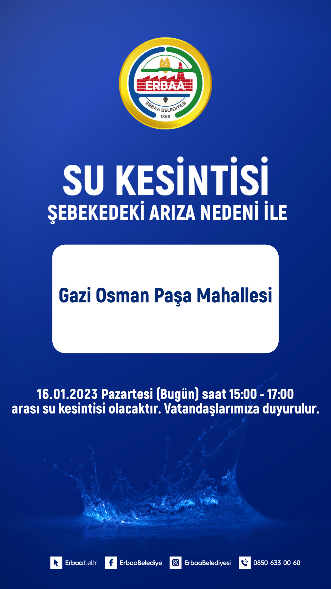 Su Kesintisi Duyurusu 16.01.2023 - 2
