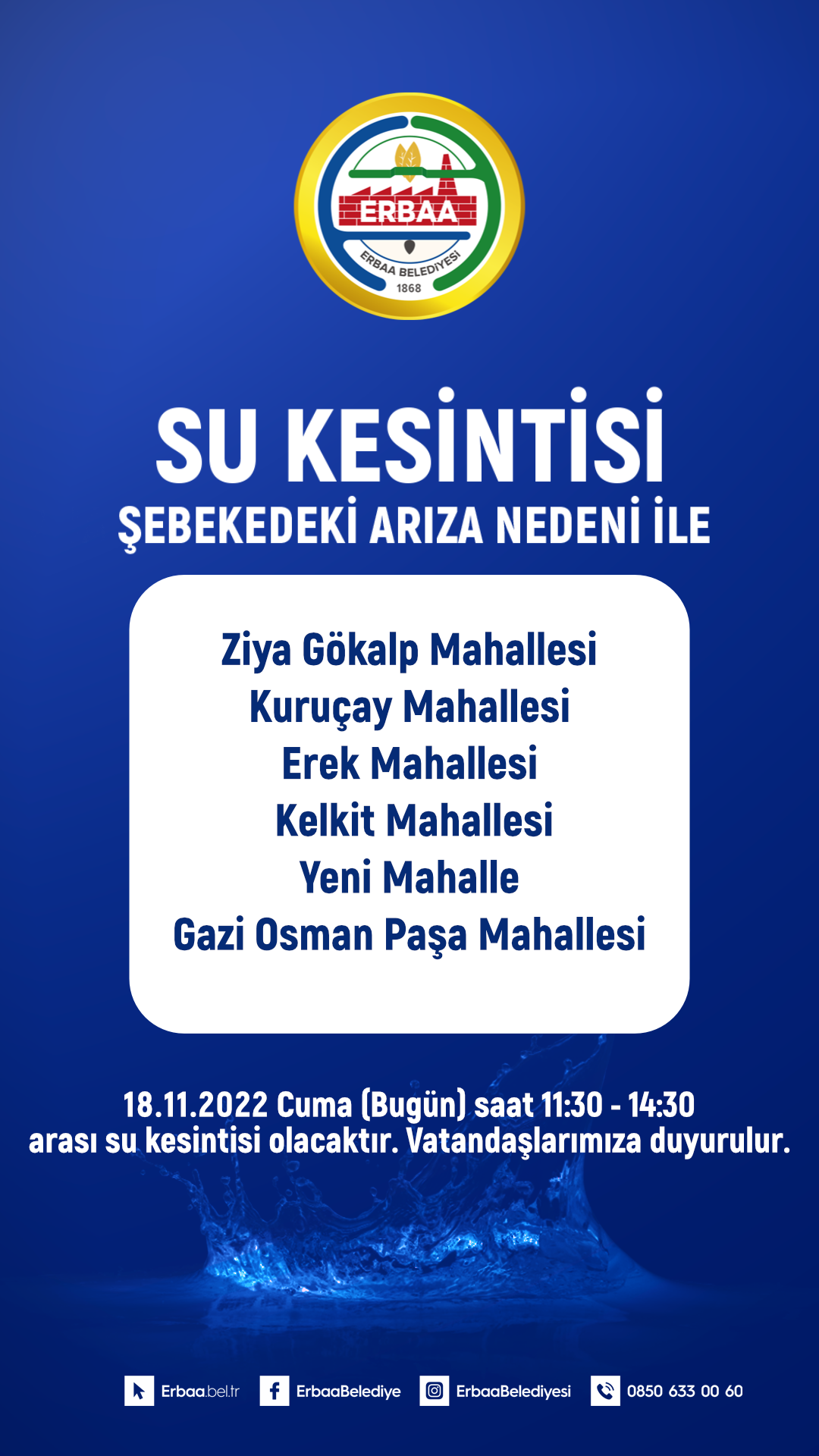 Su Kesintisi Duyurusu 18.11.2022