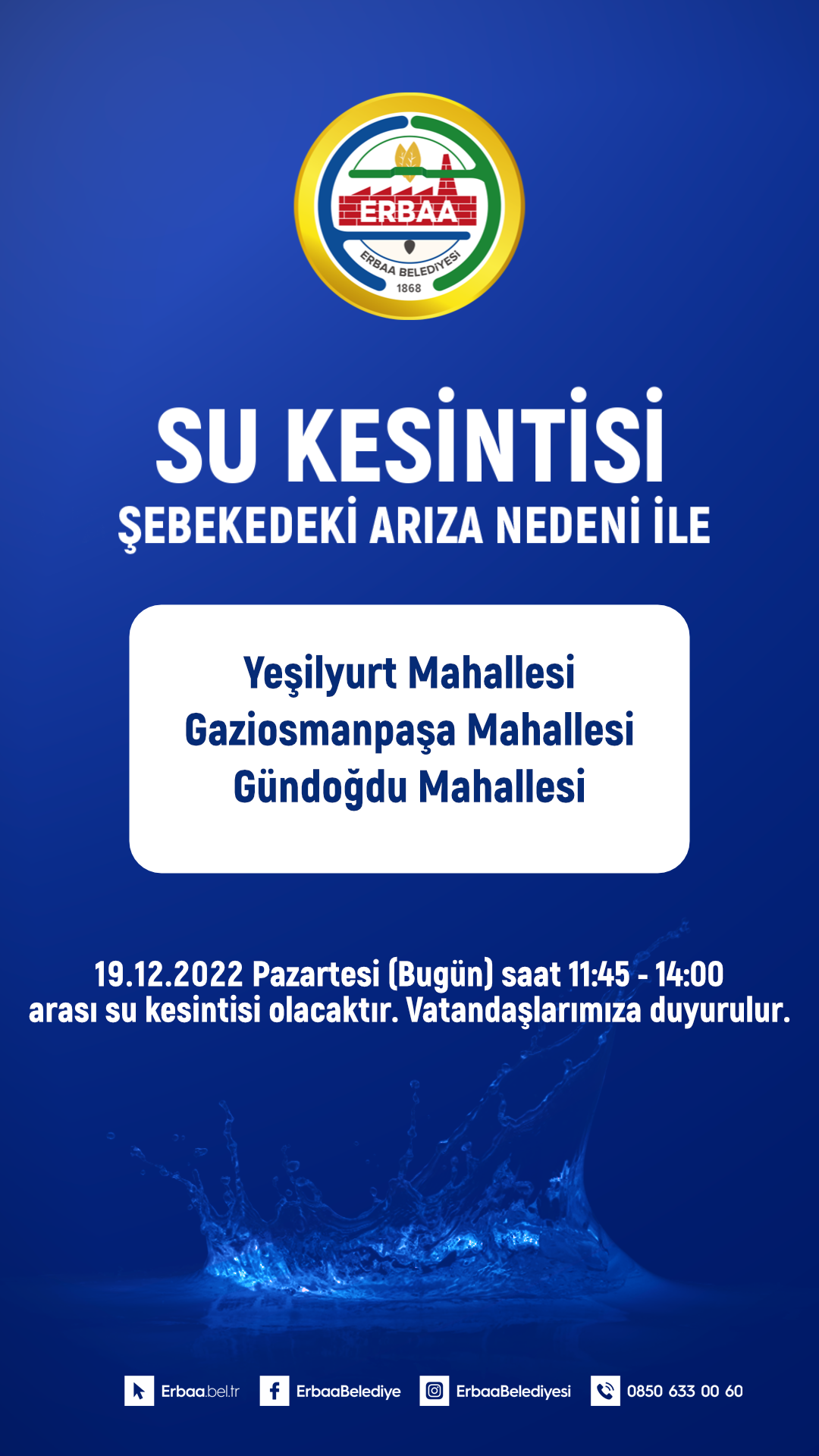 Su Kesintisi Duyurusu 19.12.2022