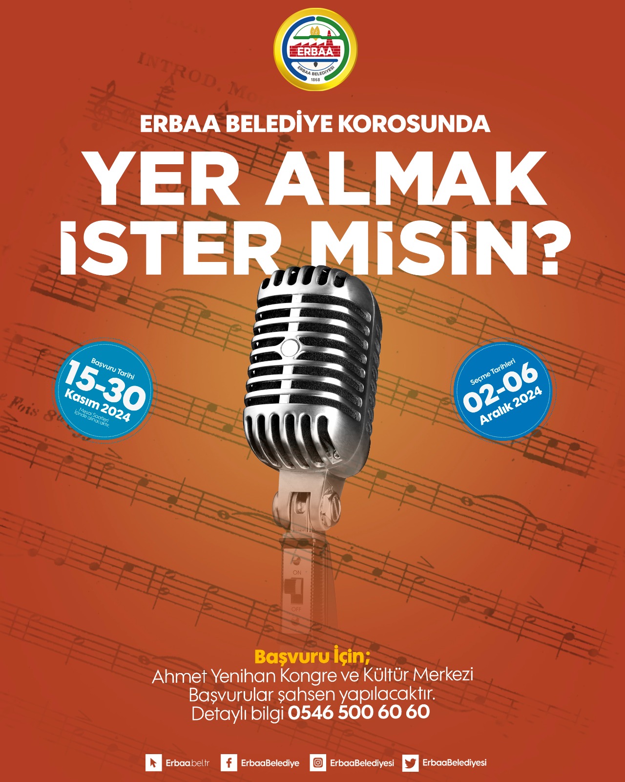 Erbaa Belediyesi Korosu İçin Başvurular Başladı.