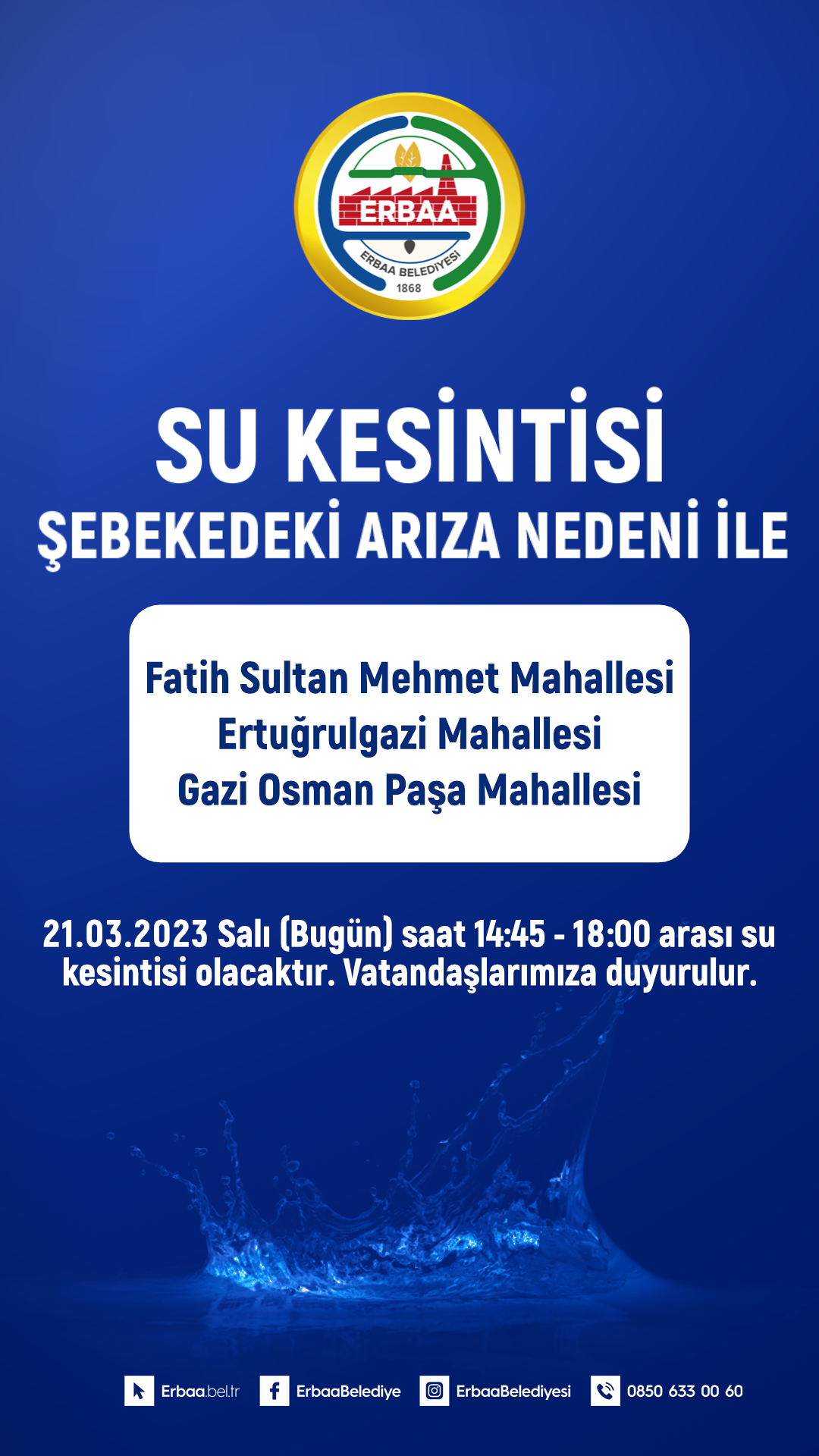 Su Kesintisi Duyurusu 21.03.2023
