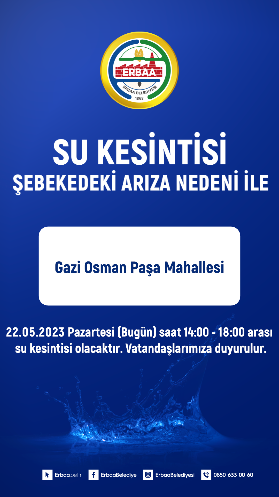 Su Kesintisi Duyurusu 22.05.2023