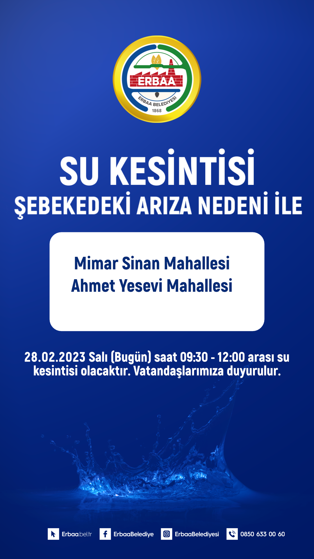 Su Kesintisi Duyurusu 28.02.2023