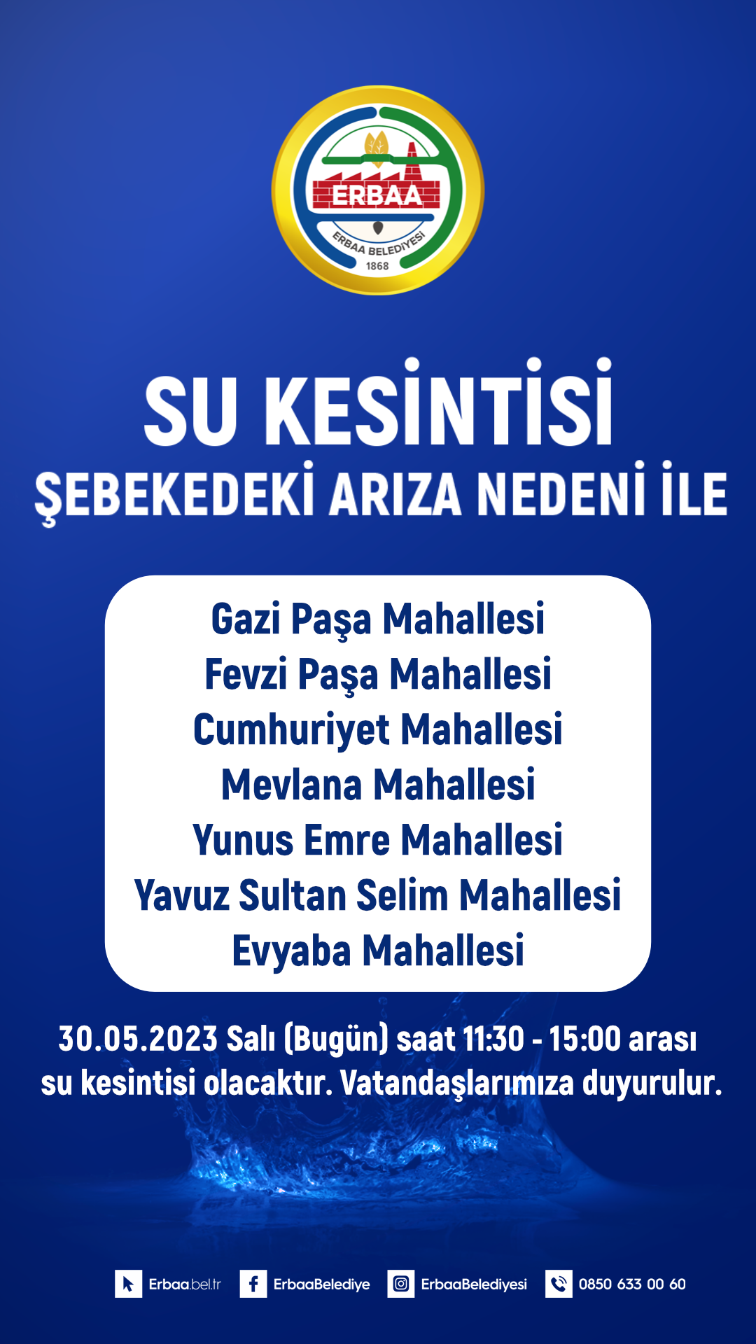 Su Kesintisi Duyurusu 30.05.2023