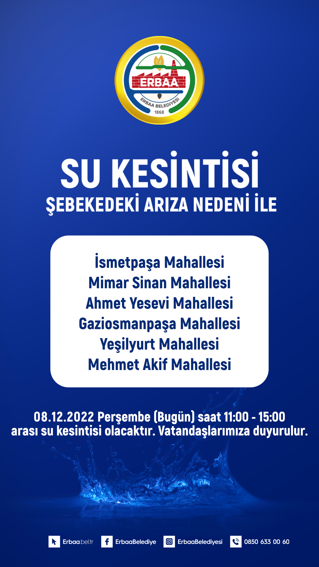 Su Kesintisi Duyurusu 08.12.2022