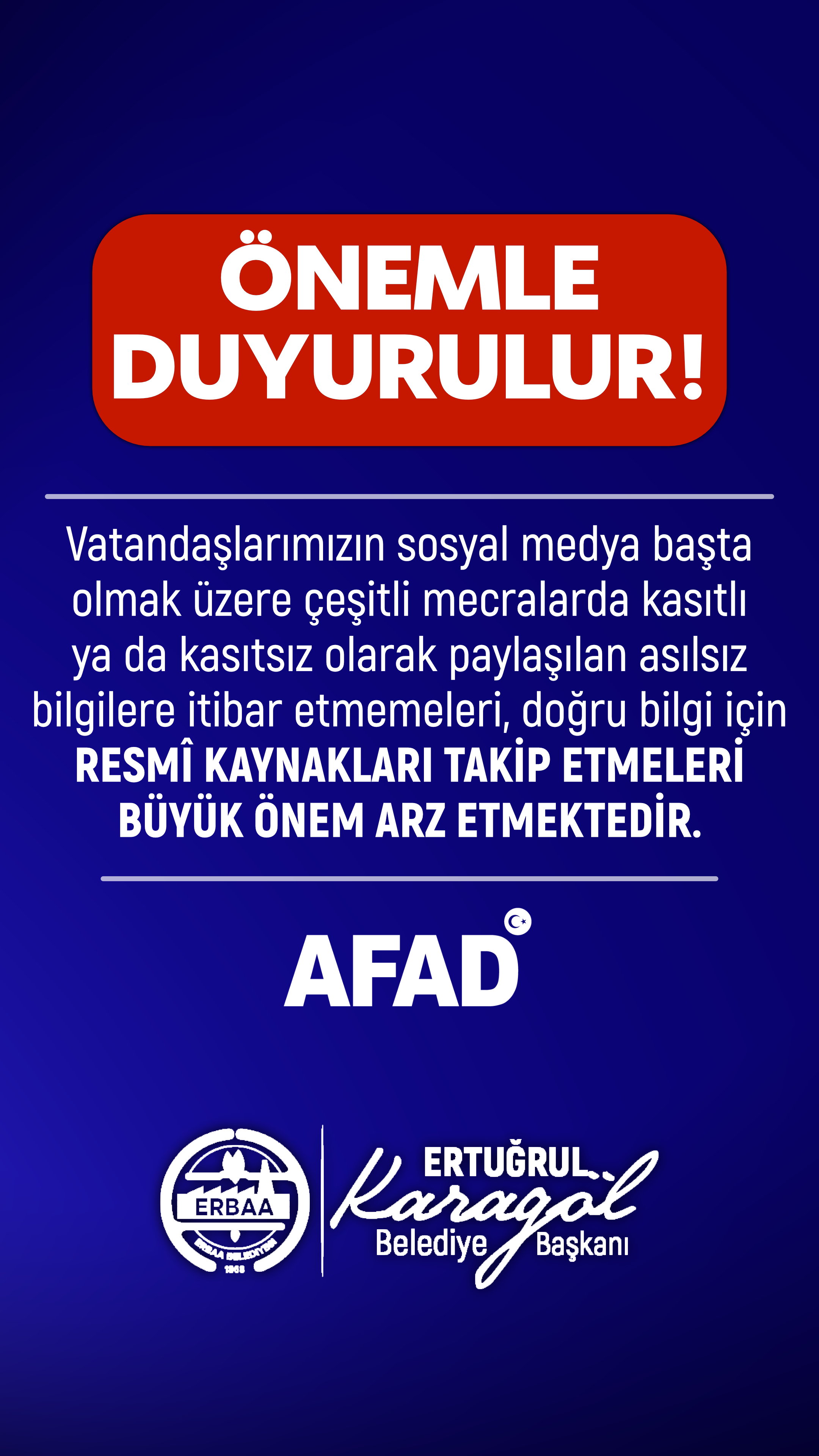 AFAD Tarafından Önemli Duyuru